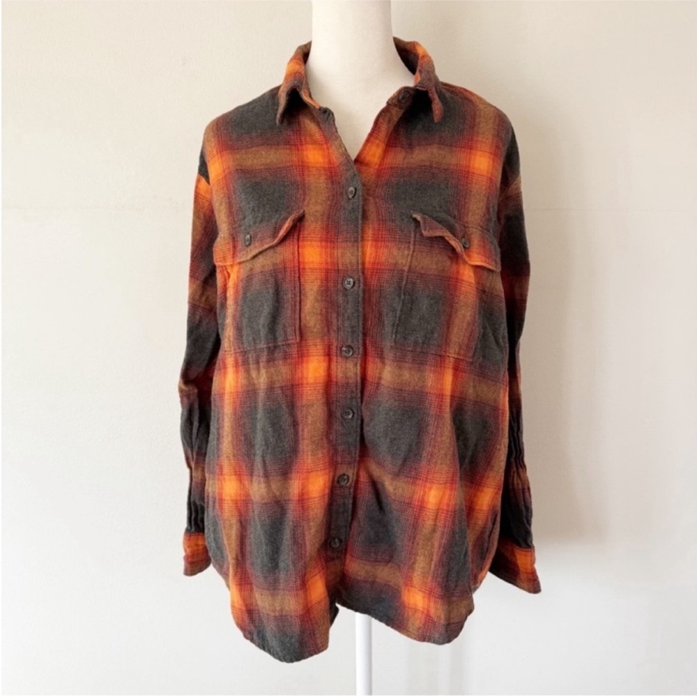 Old Navy Women Evermore Boyfriend Flannel Shirt Medium ASO Swiftie Era Woodland